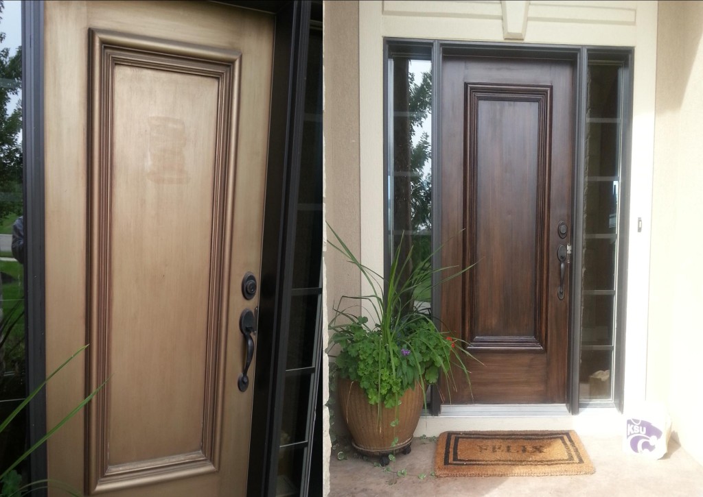 Dark Walnut stain over metal door
