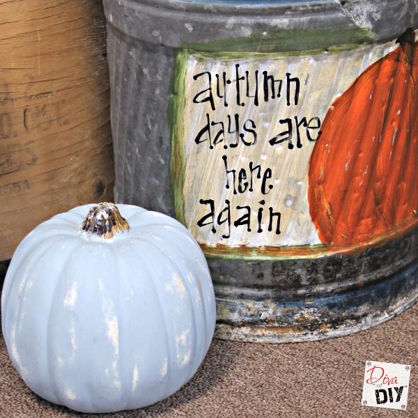 This Chalk Mix Painted Distressed Pumpkin is super simple and using Chalk Mix to make the chalk style paint makes it affordable as well! Great fall Decor