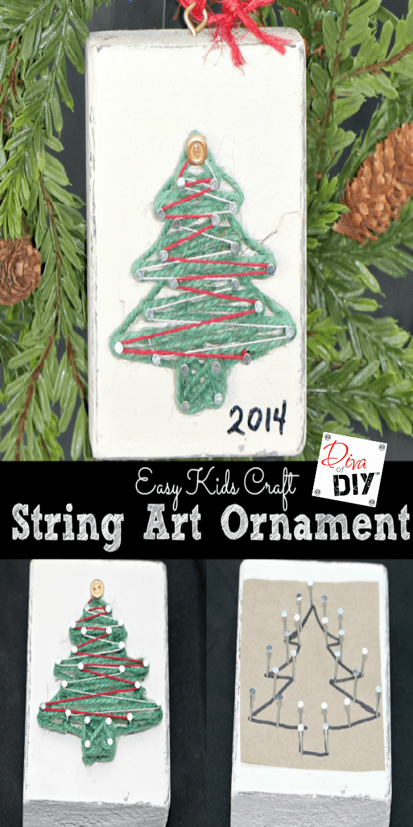 These are easy DIY homemade ornaments for kids! Handmade Christmas String Art Ornaments are the perfect way to personalize your Christmas decorations!