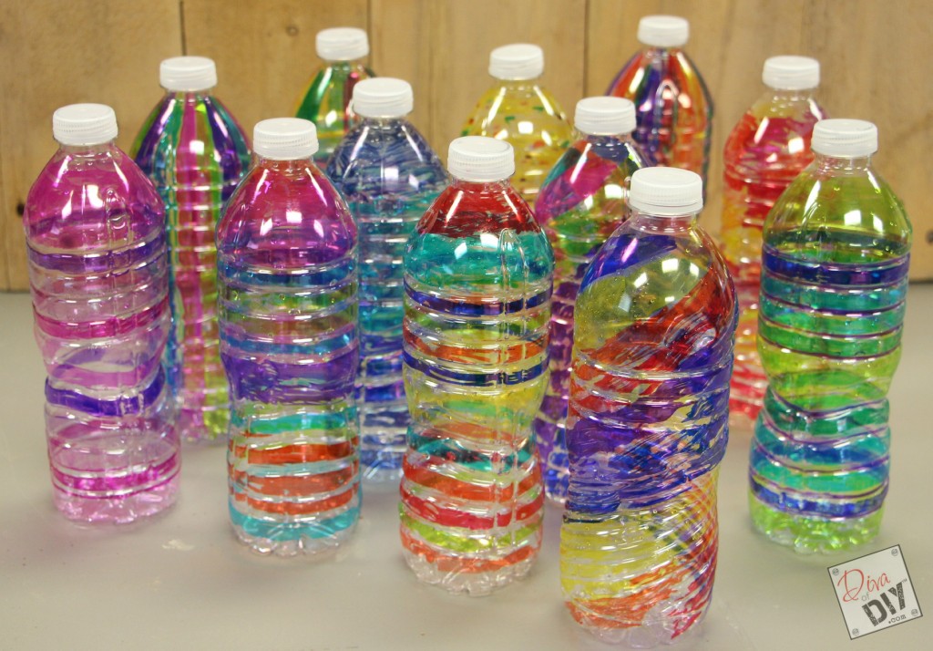 Summer Craft for Kids Colorful Tree Spirals Craft Project Colored Bottles
