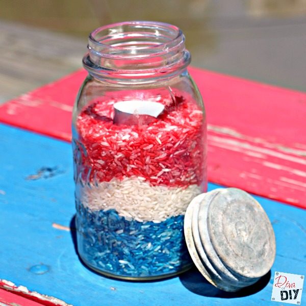 A DIY Mason Jar Votive that can be customized for any season, party, holiday or wedding! Perfect for Memorial Day and July 4th celebrations!