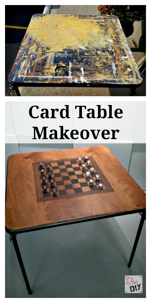 Create an amazing game table with a dumpster-bound card table. The stained checkerboard and salvaged cabinet door knobs add unexpected character.