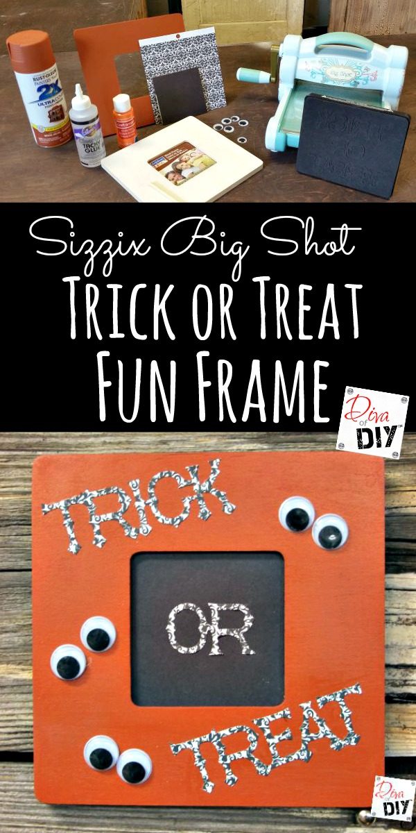 Make this Easy DIY Halloween Decoration Frame with a $1 dollar frame and the sizzix Big Shot Bigz Trick or Treat Die Cut. Great Halloween craft for kids!
