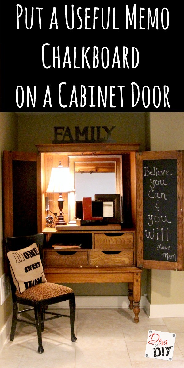 Have sticky notes and taped up memos inside your kitchen cabinets? Let me show you how to keep useful information there with a chalkboard memo board DIY!