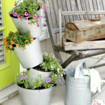 Faux galvanized bucket flower pot made with dollar store supplies!