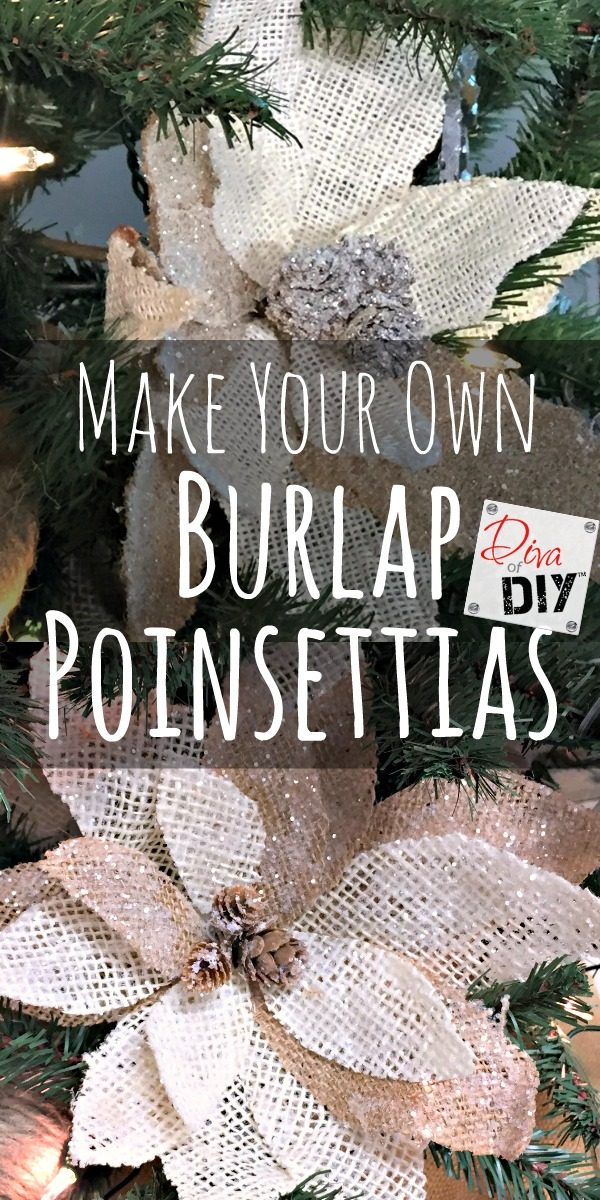 Personalize your Christmas decorations by making your own burlap poinsettias for your Christmas tree ornaments or Christmas decor. Vintage Christmas decor!