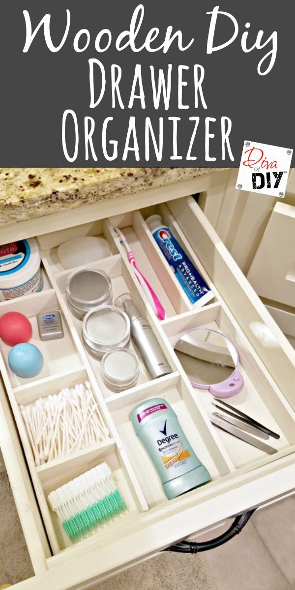 Get organized with this DIY custom wood drawer organizer! You can organize your bathroom or kitchen drawers with this easy DIY organization for the home!