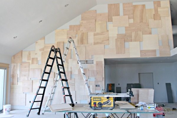Accent wall idea using Purebond plywood. Perfect way to decorate a large accent wall in living room or dining room. This unique plywood wall idea is a show stopper!