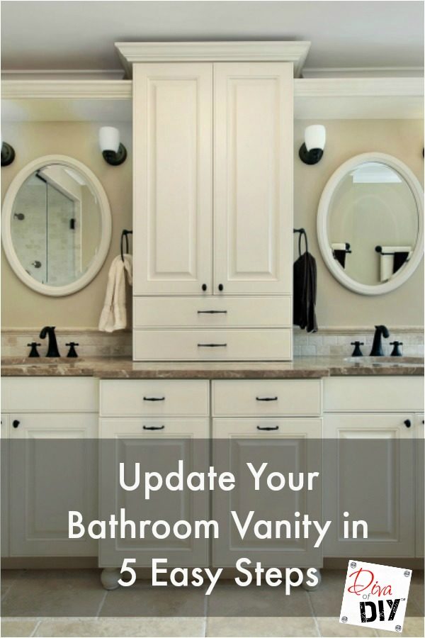 Bathroom vanity diy! These 5 steps to update your bathroom vanity give it great updated look without doing a full bathroom remodel. A quick bathroom redo!