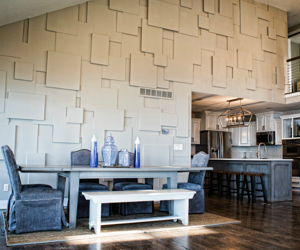 Create an accent wall using PureBond plywood. It's the perfect way to break up a large room. This unique plywood wall idea is a show stopper!